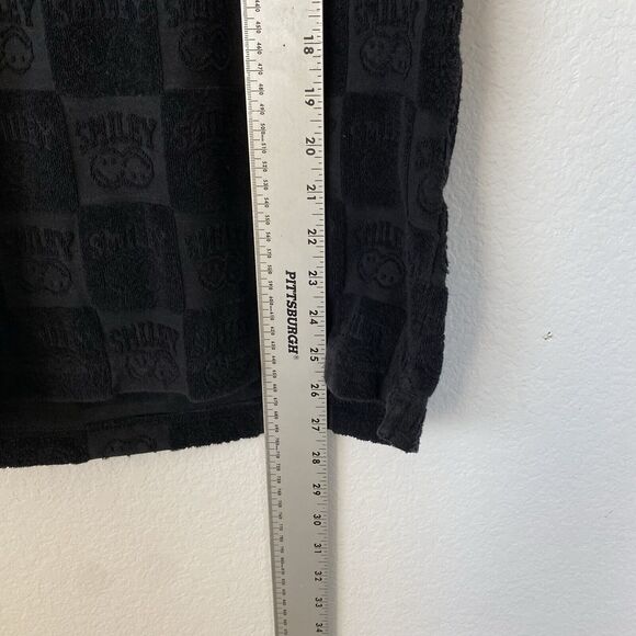 Smiley + H&M Polo Shirt Mens Black Embossed Textured Print AOP Y2K Style Size XS - Picture 7 of 9